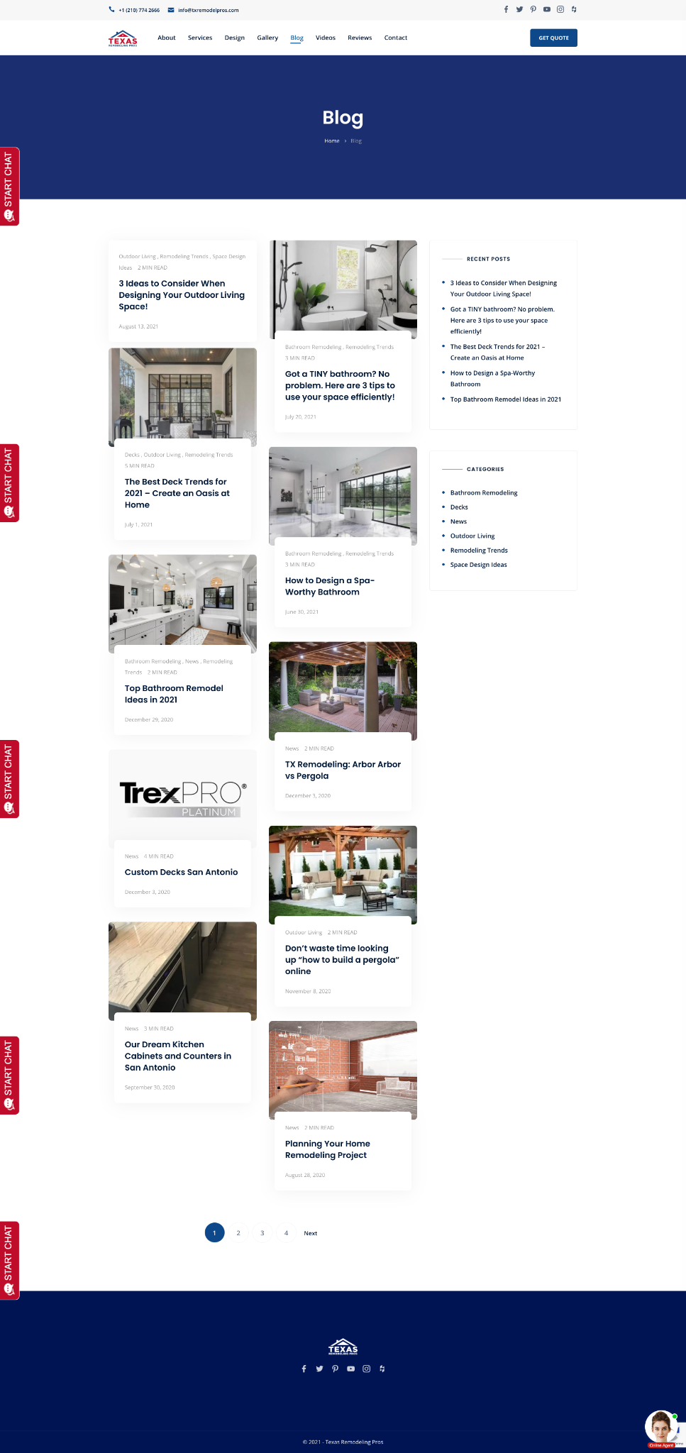 Full-page capture of the Texas Remodeling Pros blog index showing multiple published posts